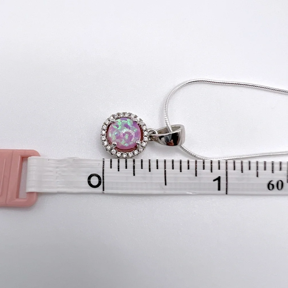 Sterling Silver Halo Pink Fire Opal Cz Set - Picture 10 of 17